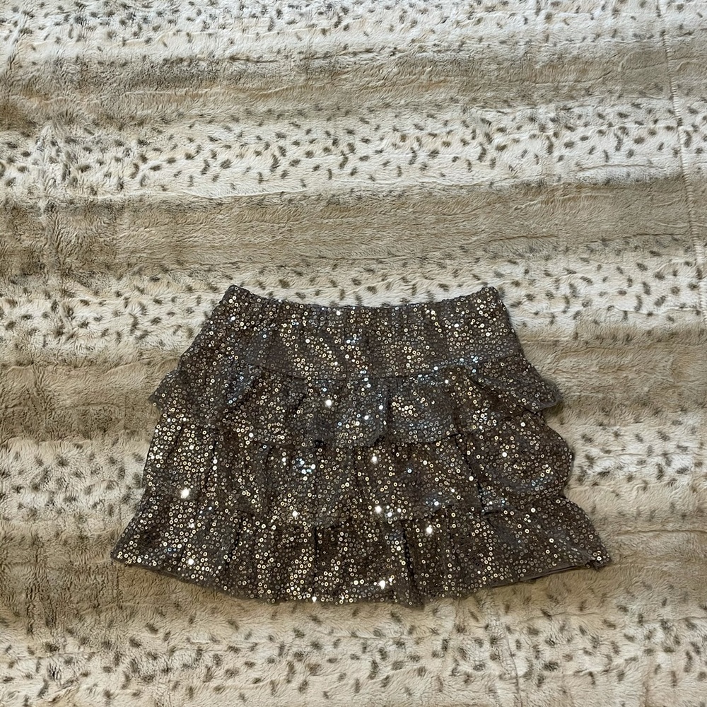 Express Silver sequined tiered mini skirt